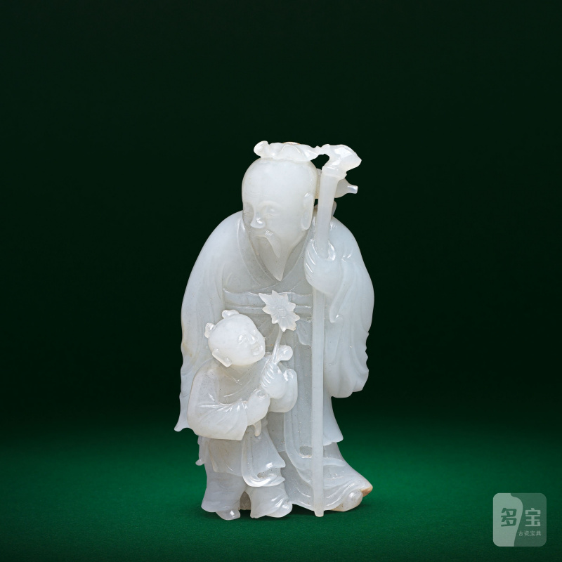 十八世紀 白玉雕壽老童子擺件 | A GREYISH-WHITE JADE CARVING OF SHOULAO AND BOY - 图3